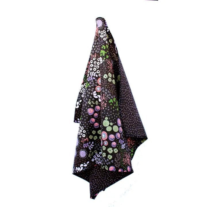 Circle Flowers Black and Coral | Two Sided Waffle Tea Towels
