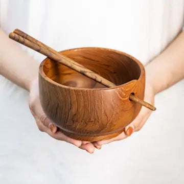 Teak 5.5" Ramen Wood Bowl w/ Chopsticks