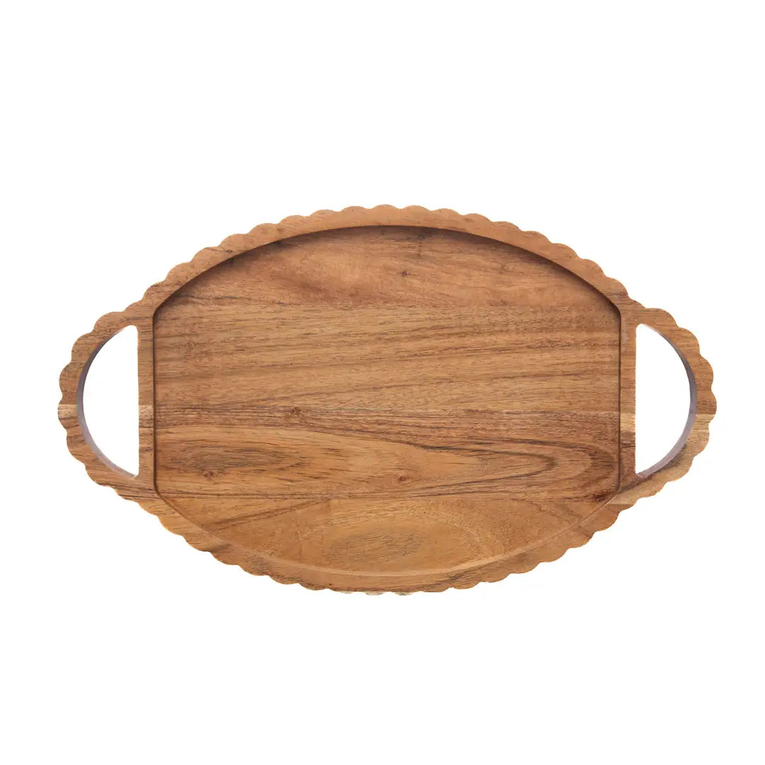 17" Scalloped Oval Acacia Tray