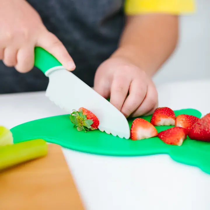 Dinosaur Cutting Board and Kid-Safe Knife Set