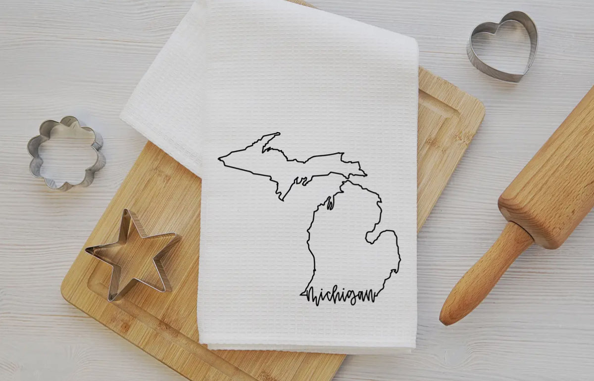 Michigan Outline Dishtowel