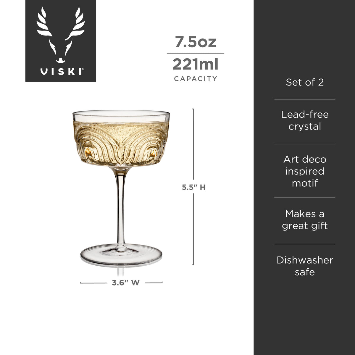S/2 Deco Beau Coupe Glasses