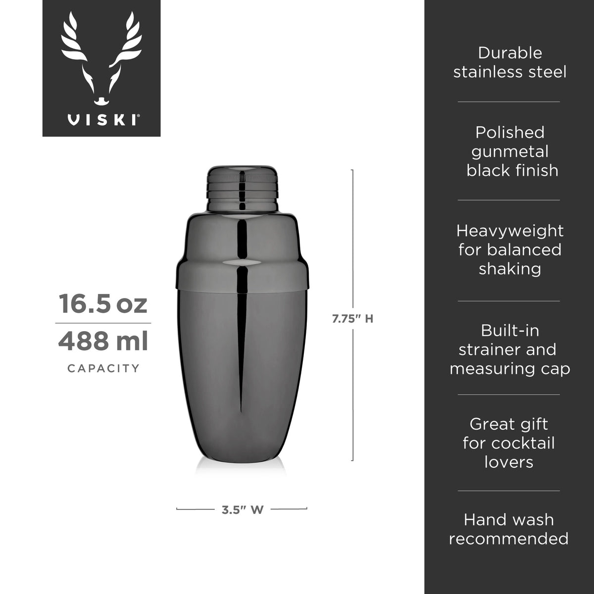Gunmetal Heavyweight Cocktail Shaker