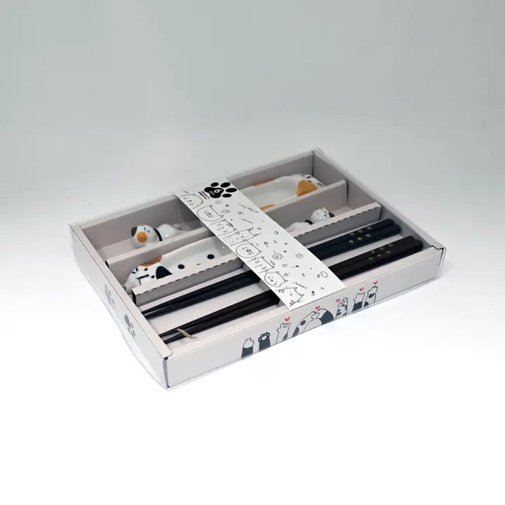 Cat Soy Dish, Chopsticks, and Rest 2 Set - Gift Set