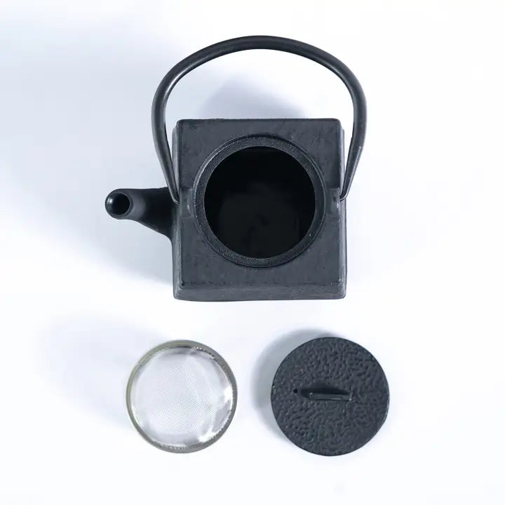 Black Square 28oz Cast Iron Tea Pot