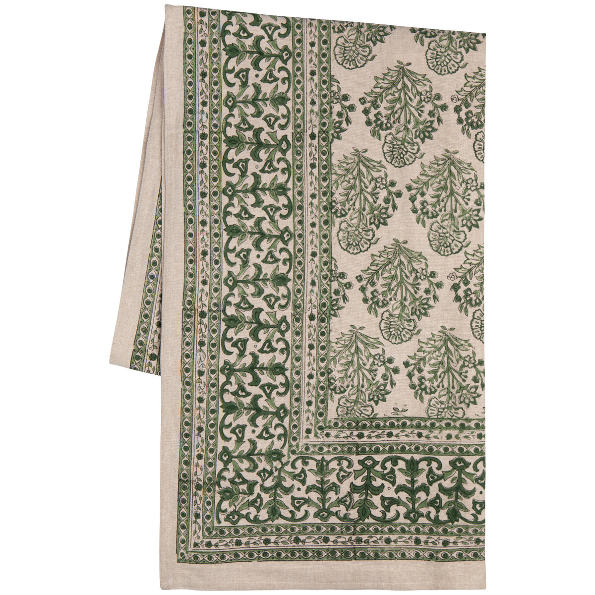 60x84 Viridian Block Print Tablecloth