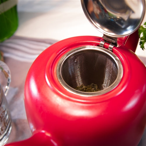 London Ceramic 50oz Teapot Red With Infuser