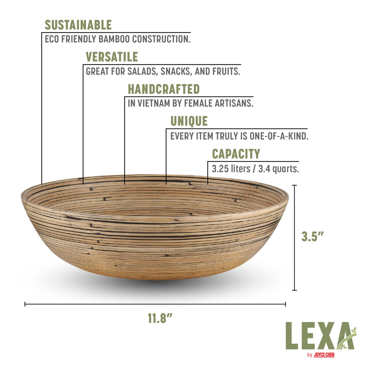 Lexa 12" Salad Bowl Bamboo, Black