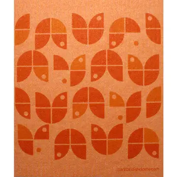 Swedish Dishcloth, Geo Flowers Orange on Orange