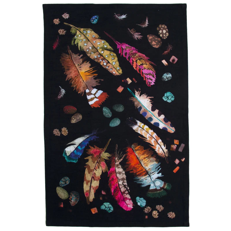 Feathers Black Tea Towel