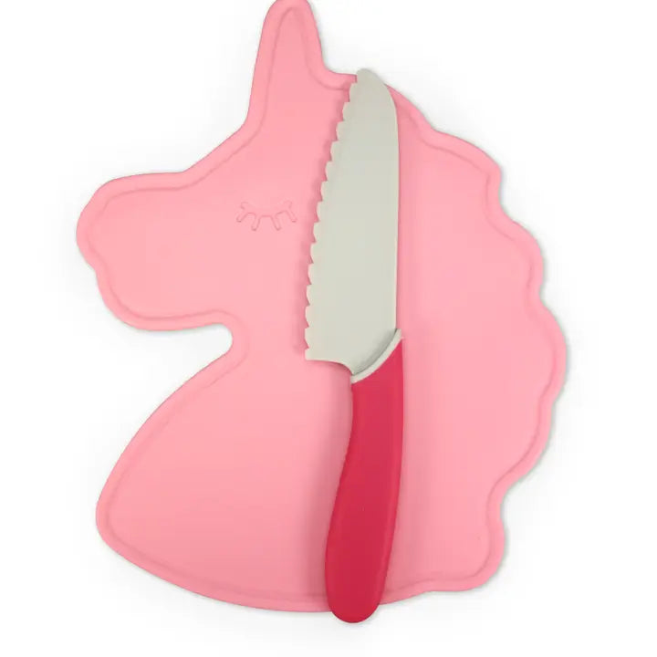 Unicorn Cutting Board and Kid-Safe Knife Set