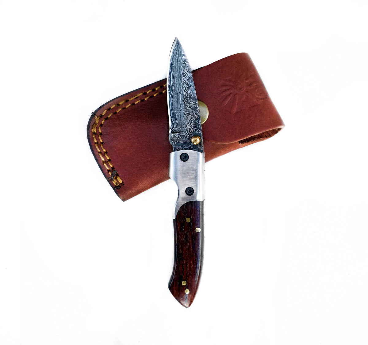 Folding Knife, Damascus, Walnut Wood