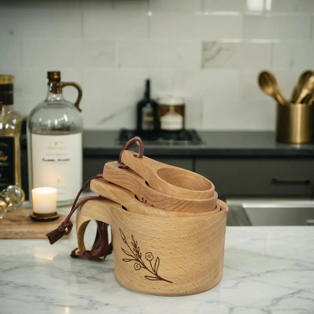 Wood Measuring Cups S/4 Baker's Gift Set