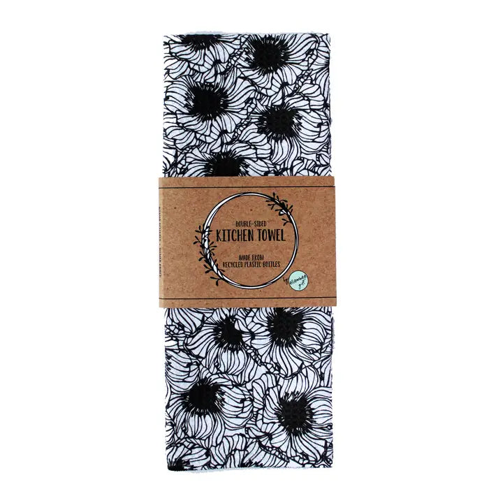Black and White Anenomes | Two Sided Microfiber Tea Towels