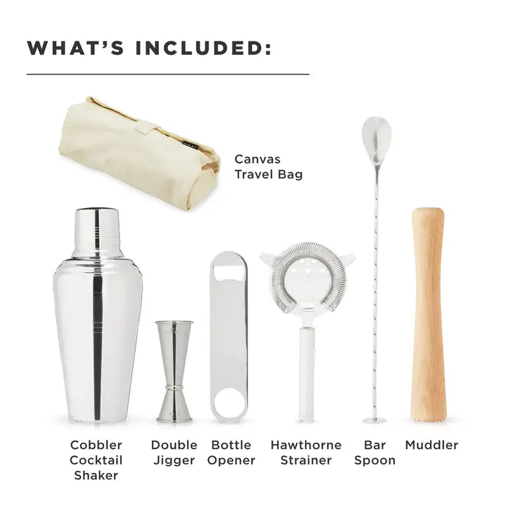 Stainless Steel 7 Pc Travel Barware Set