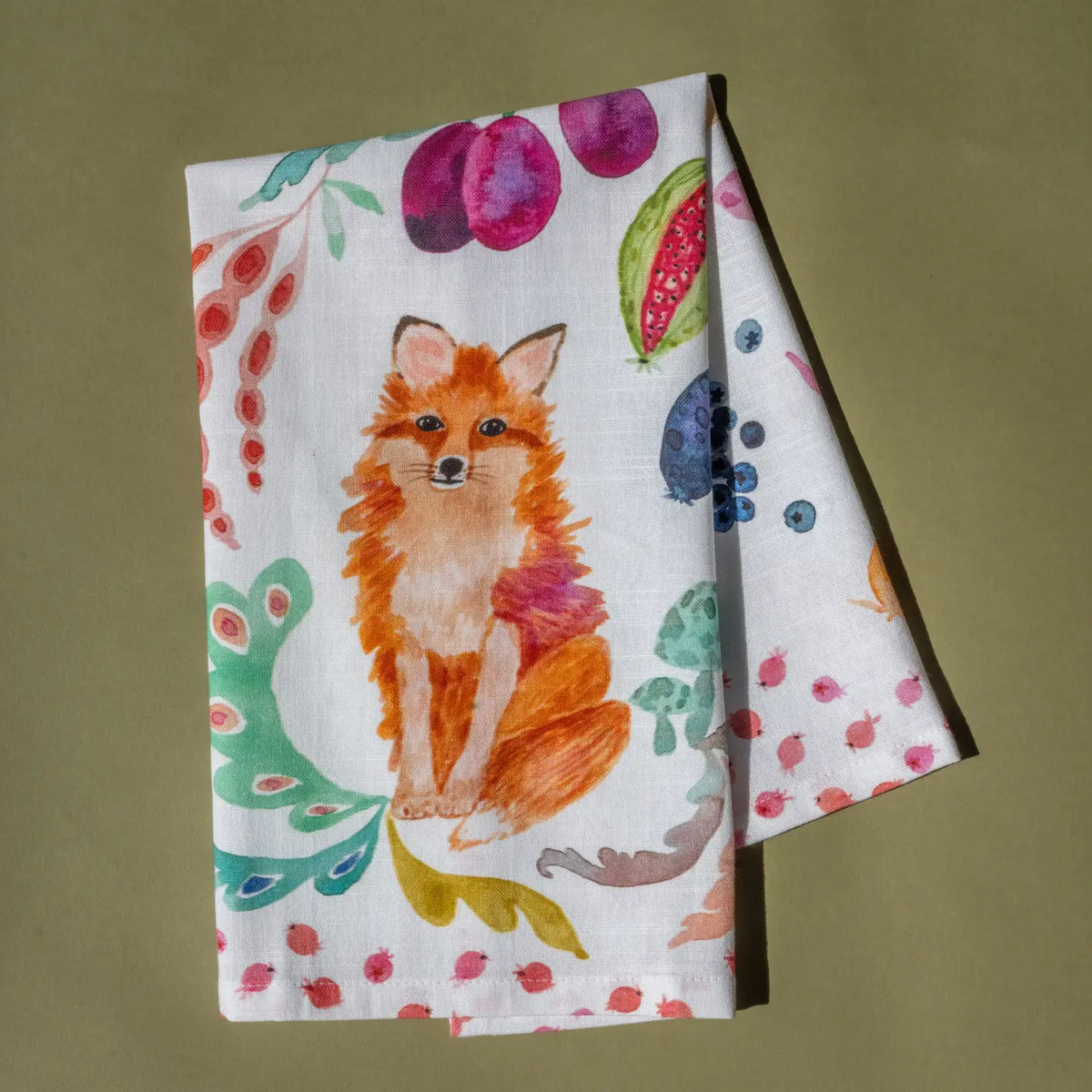Fox in the Orchard Tea Towel