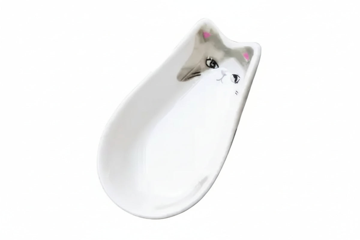 Cat Soy Dish Plate Oblong Grey Face