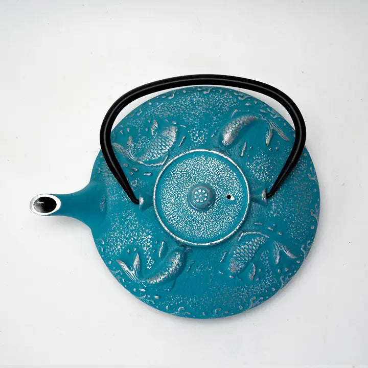 Blue Koi 27oz Cast Iron Tea Pot