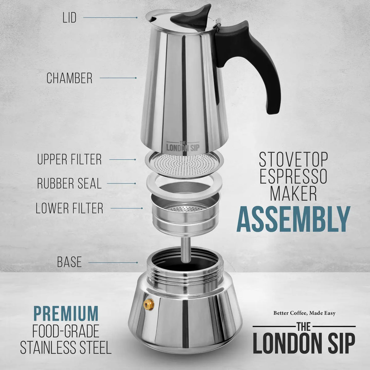 6C London Sip Espresso Maker, Silver