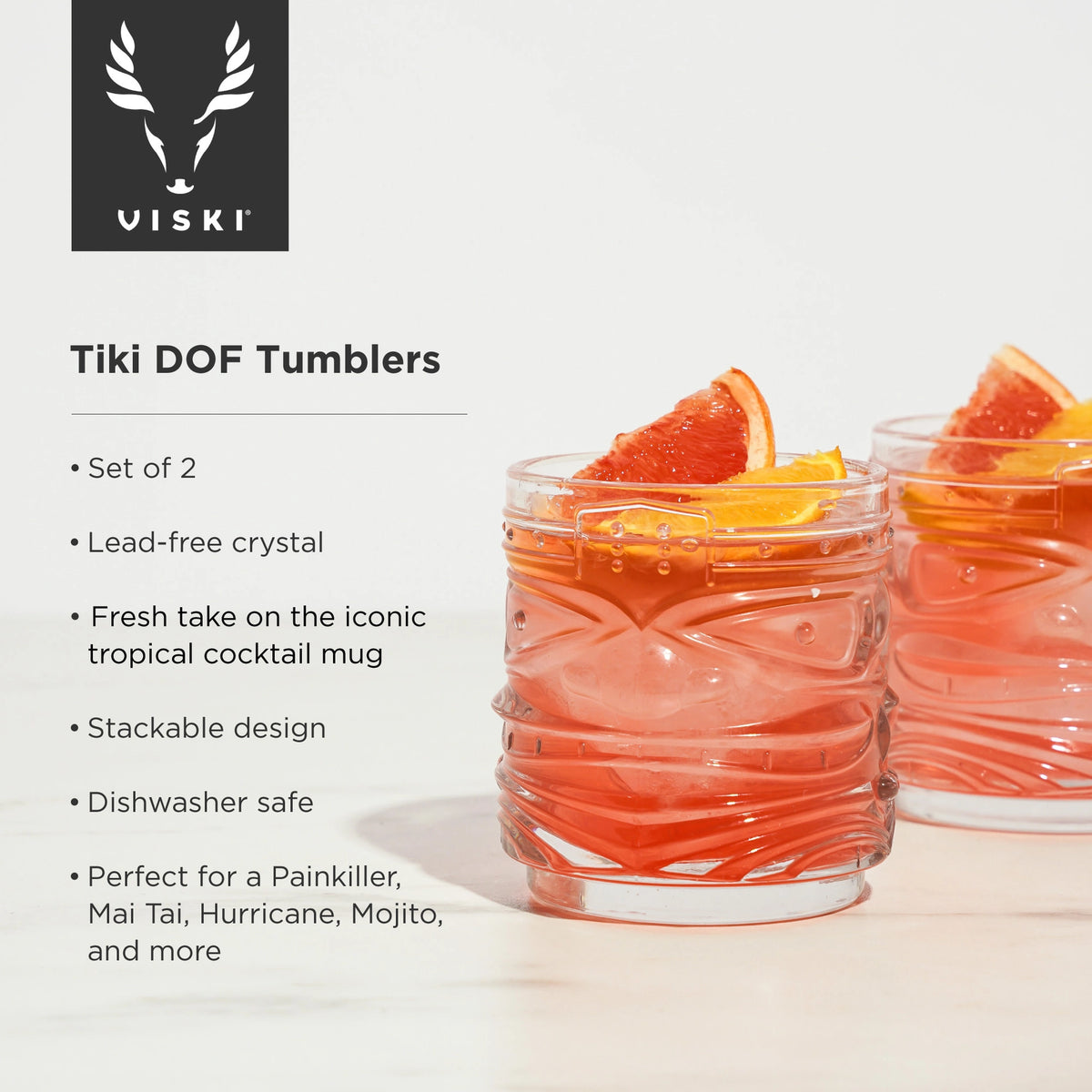 S/2 Crystal Tiki DOF Glasses Stackable