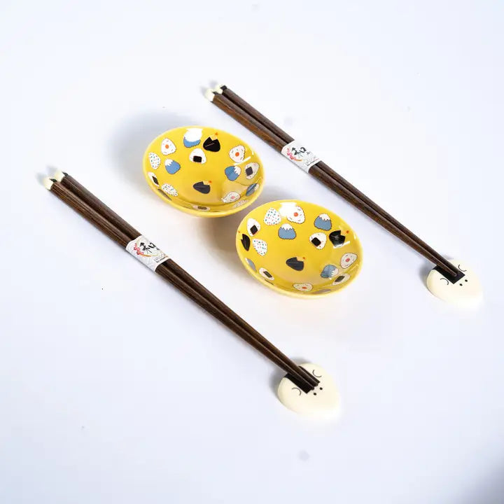 Onigiri Soy Dish, Chopsticks, and Rest 2 Set - Gift Set
