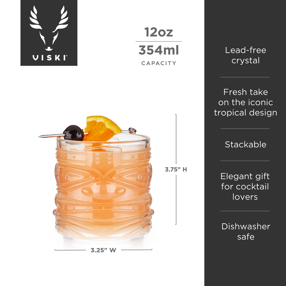 S/2 Crystal Tiki DOF Glasses Stackable