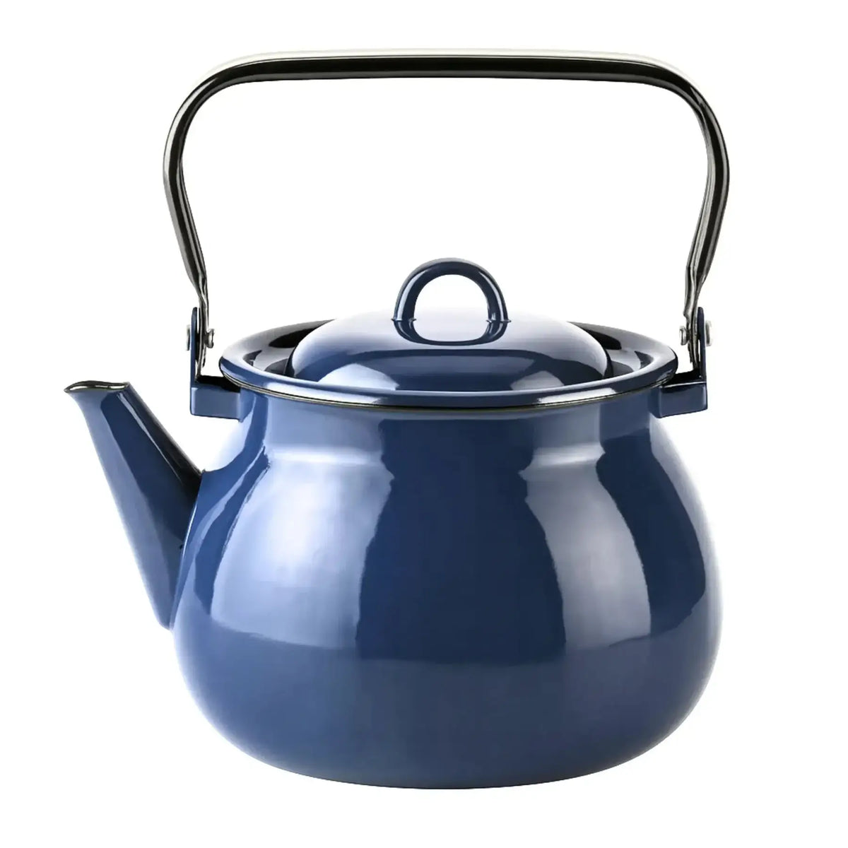 Valentine Navy Blue 2.7qt Medium Vintage Enamel Kettle with Metal Handle