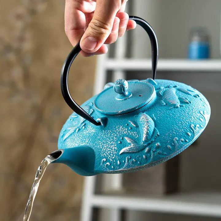Blue Koi 27oz Cast Iron Tea Pot