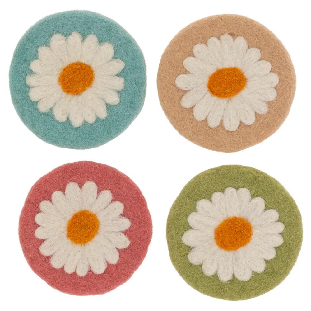 S/4 Felted Daisy Coasters