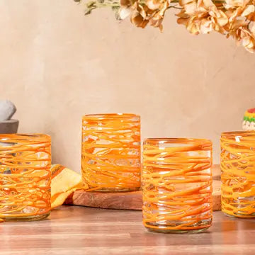 Handblown Orange Swirl Glasses