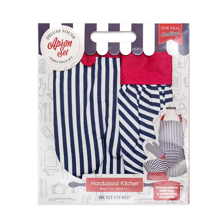 Striped 3 pc Kids Apron, Mitt & Hat Set