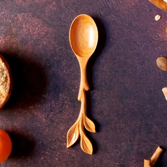 Leafy Laurel Hand-Carved Wooden Spoon