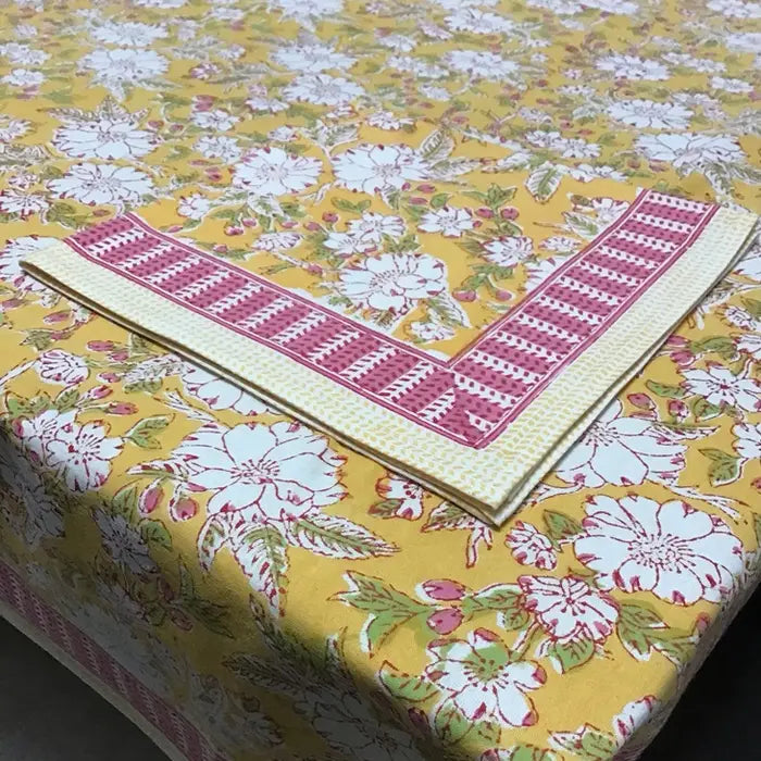 Tablecloth 60x90 Camelia Yellow w/ Pink, Green