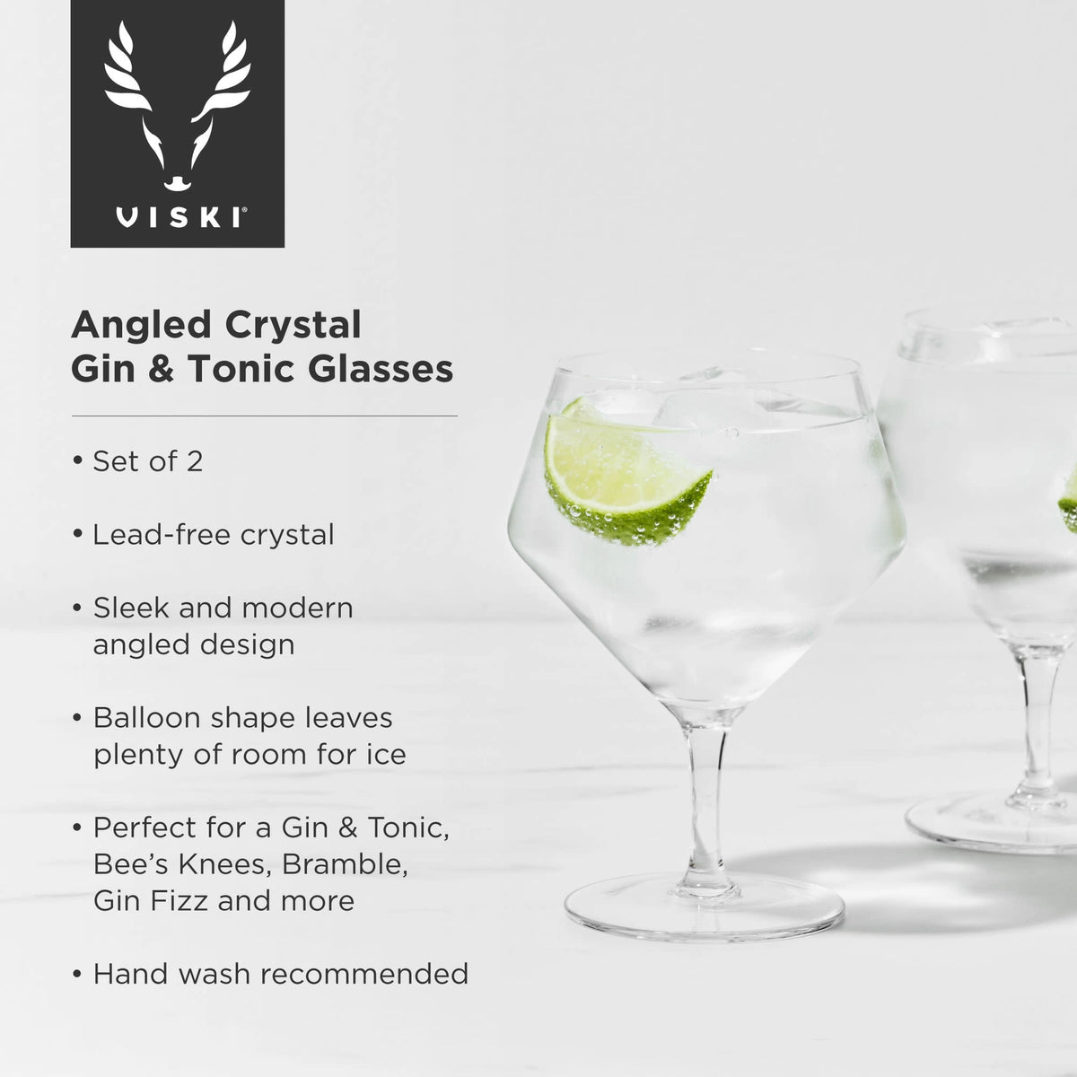 S/2 Angled Crystal Gin & Tonic Glasses
