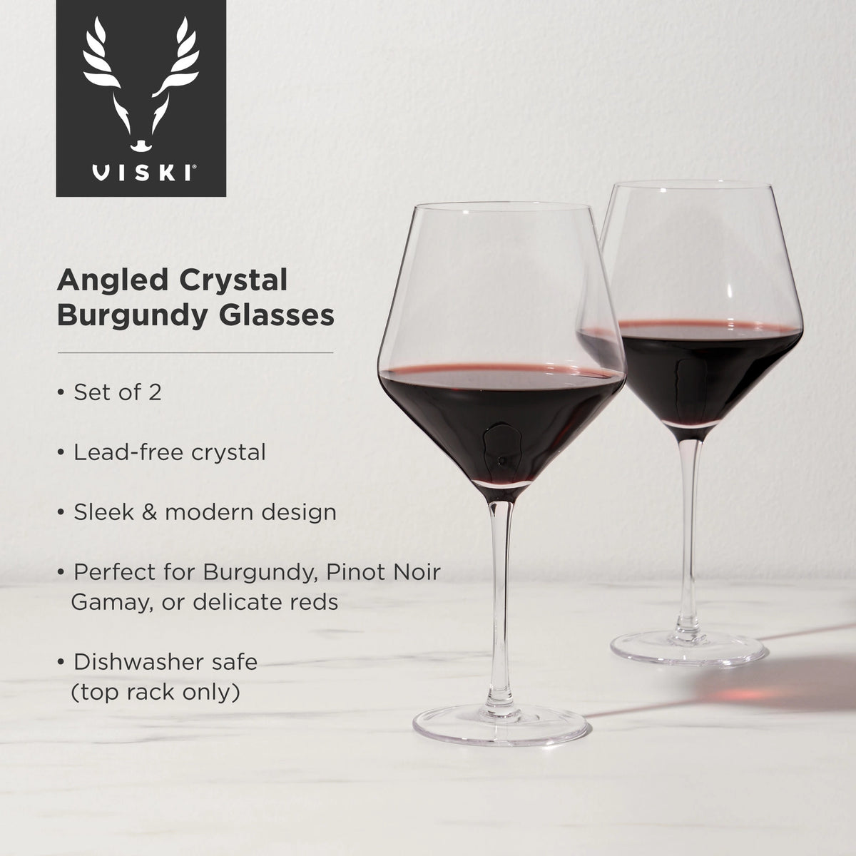 S/2 Angled Crystal Burgundy Glasses