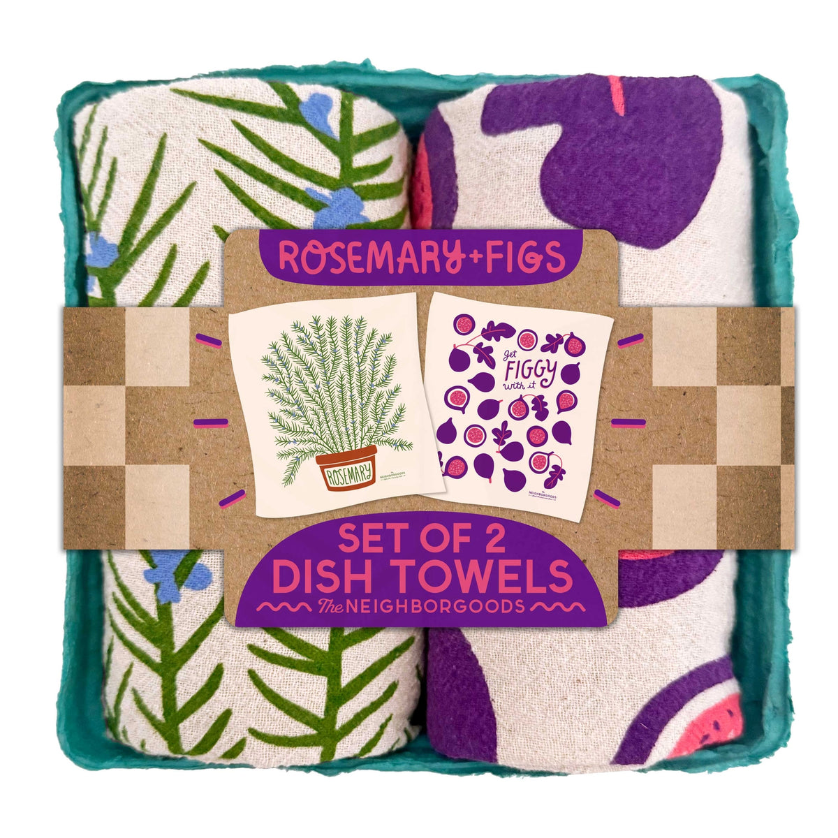 'Rosemary Fig" Floursack Dish Towel S/2