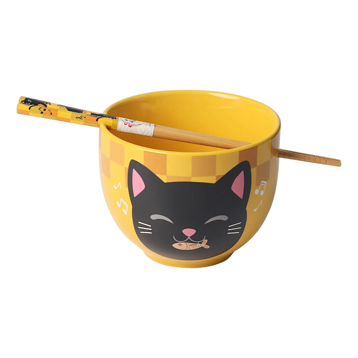 Yellow Neko Friends Donburi Bowl & Chopsticks Set
