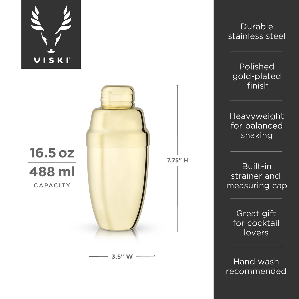 Gold Heavyweight Cocktail Shaker