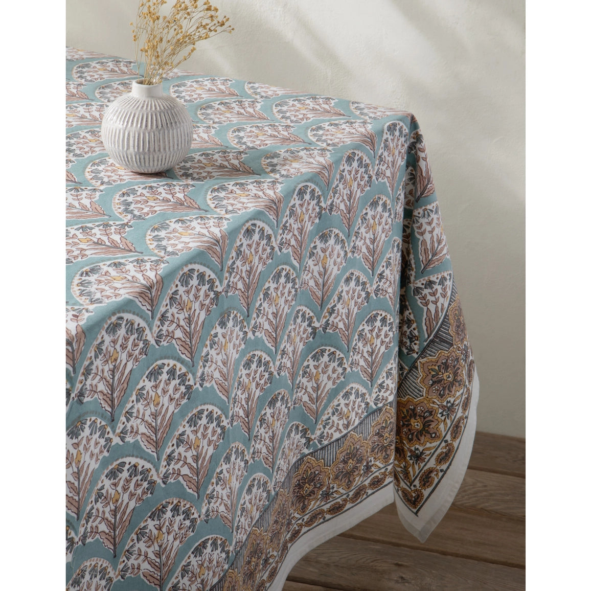 60x84 Bouquet Block Print Tablecloth