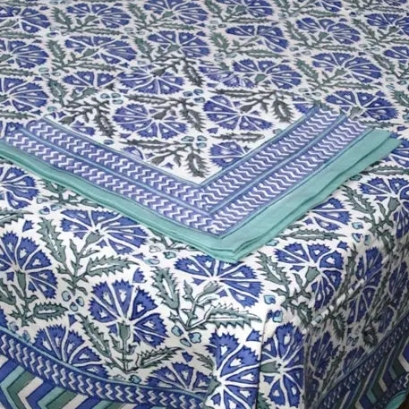 60x60 Blue White Chrysanthemum Tablecloth