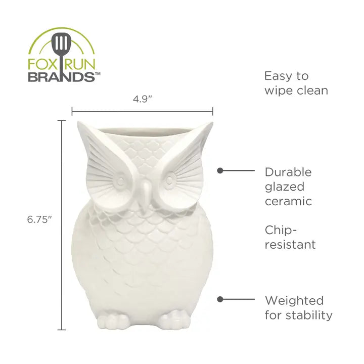 White Owl Ceramic Utensil Crock