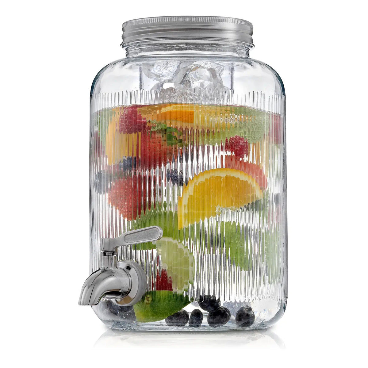 Fluted Glass 1 Gallon Drink Dispenser w/ Spout
