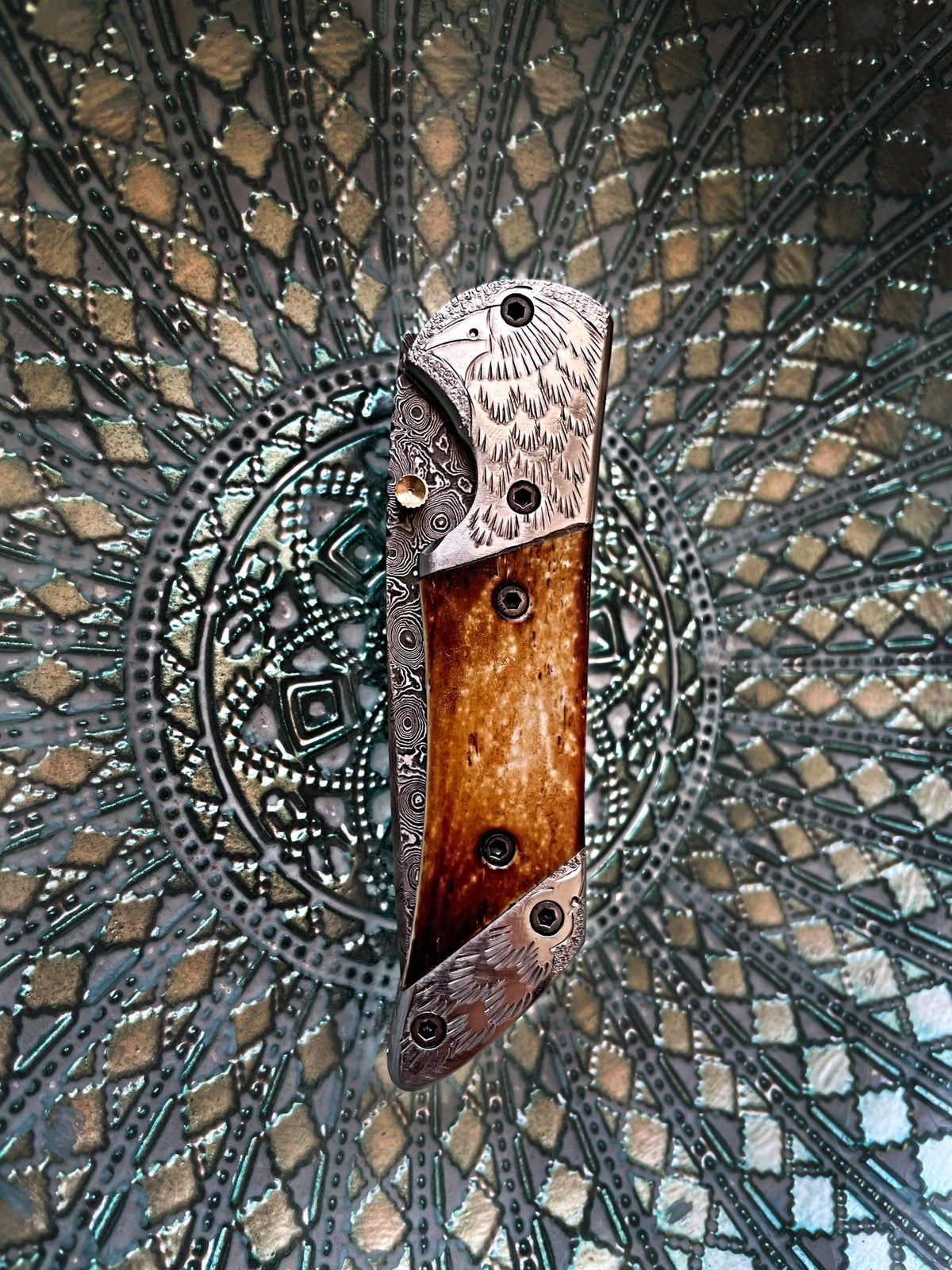 Folding Knife, Damascus, Eagle