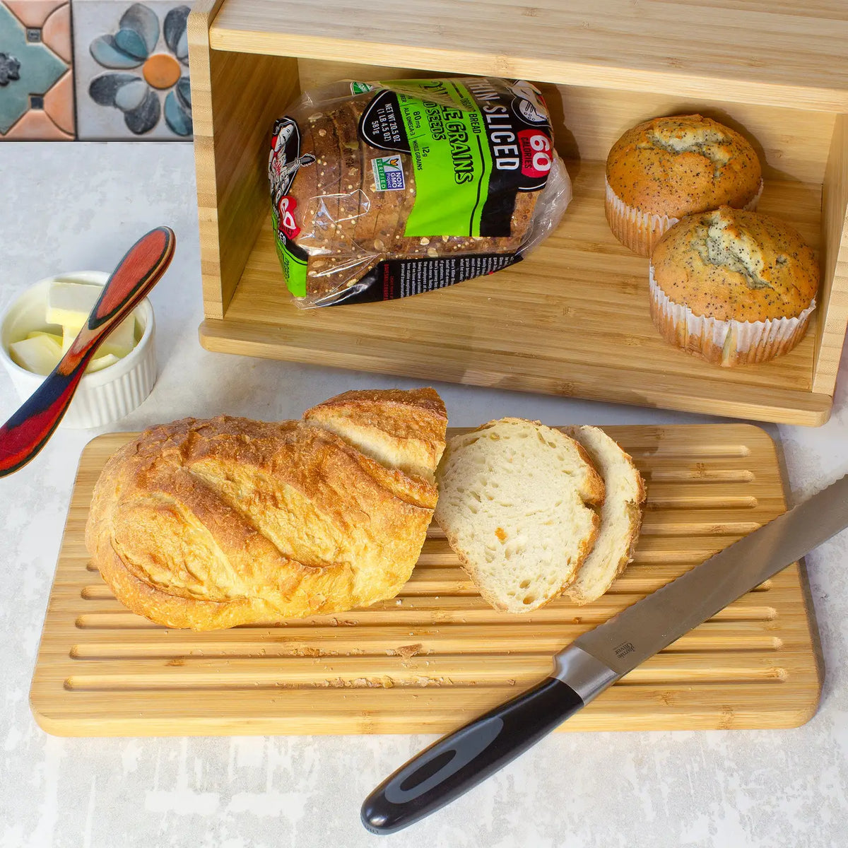 Crumb Catcher Bread Box w/ Removable Cutting Board Door