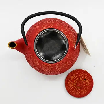 Red Kiku 40oz Cast Iron Tea Pot