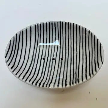 Soap Dish Oval Stripe Black