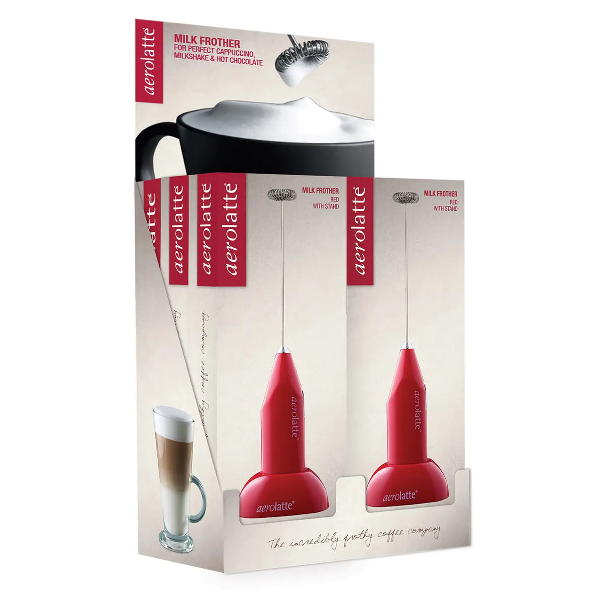 Red Aerolatte Milk Frother W/ Stand