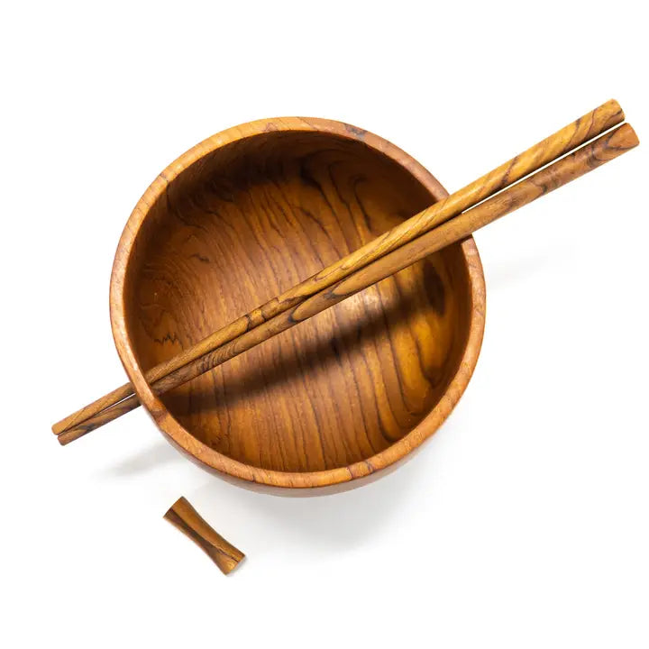 Teak 5.5" Ramen Wood Bowl w/ Chopsticks