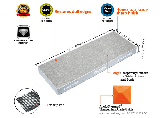 325 & 1000 Grit Diamond Sharpening Stone 8x3