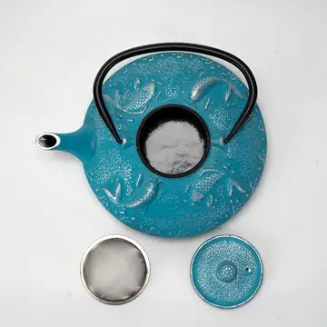 Blue Koi 27oz Cast Iron Tea Pot
